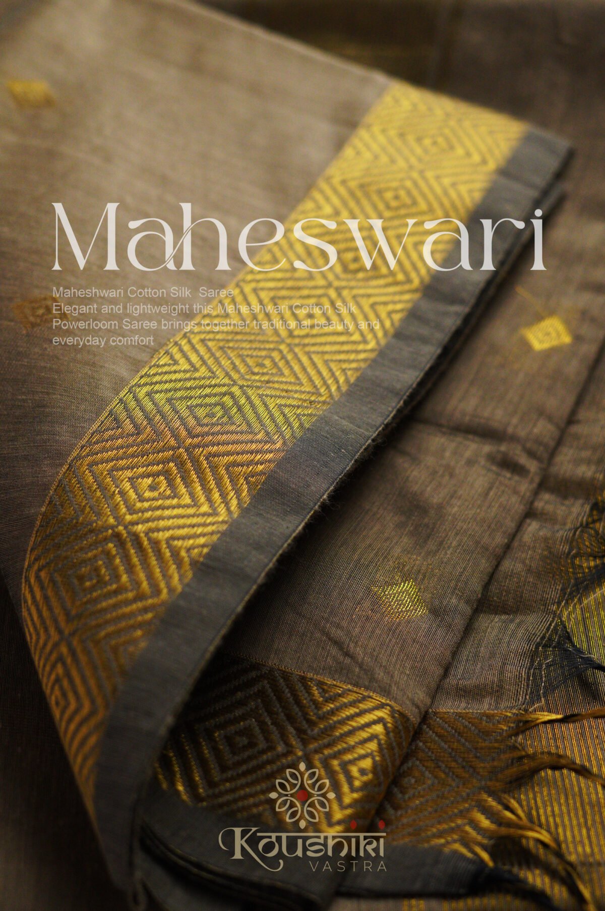 Semi Maheshwari Cotton Silk – Beige - Image 3