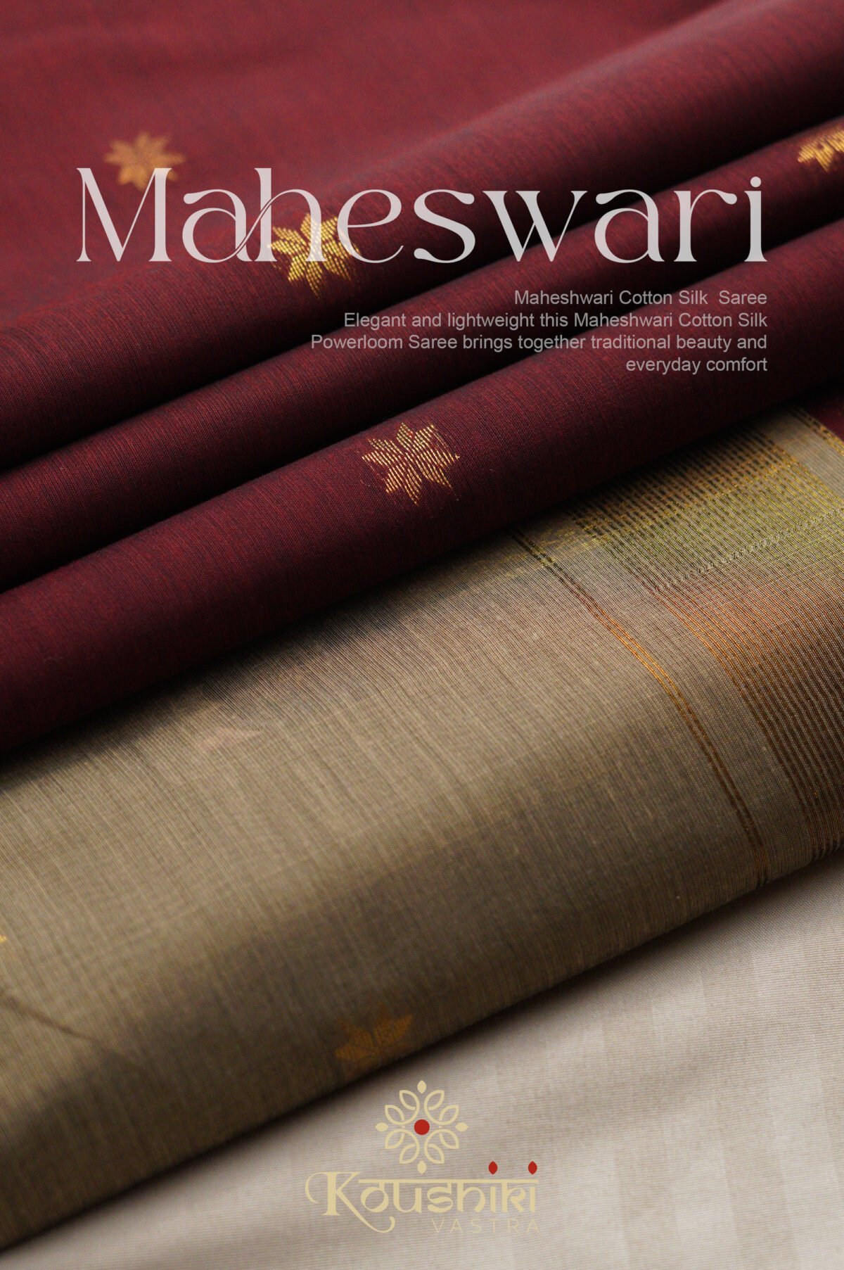 Semi Maheshwari Cotton Sik – Beige - Image 3