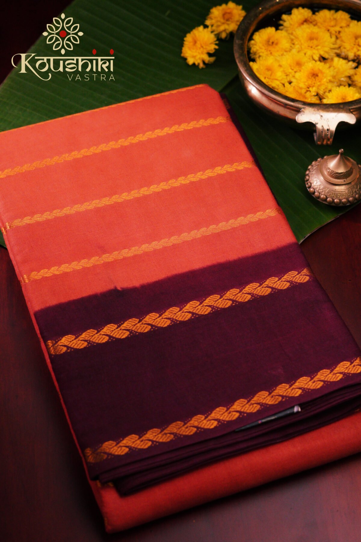 Sungudi Cotton – Orange - Image 2