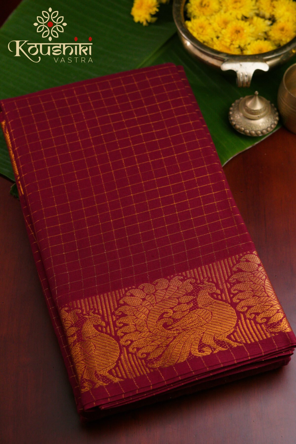 Sungudi Cotton – Maroon - Image 2