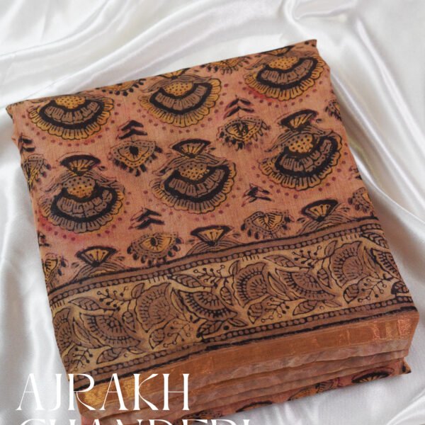 Pure Ajrakh Chanderi Silk – Brown