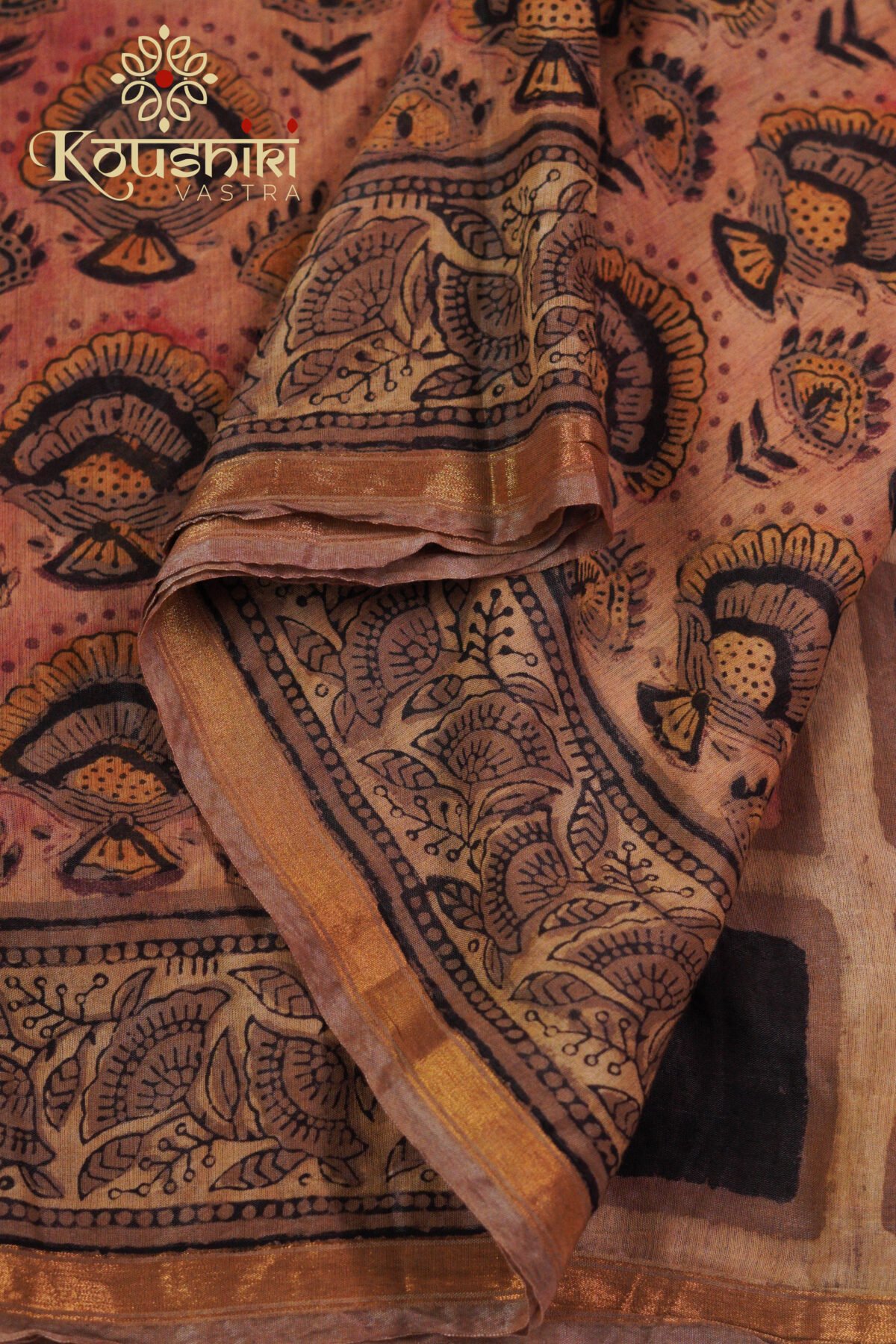 Pure Ajrakh Chanderi Silk – Brown - Image 4