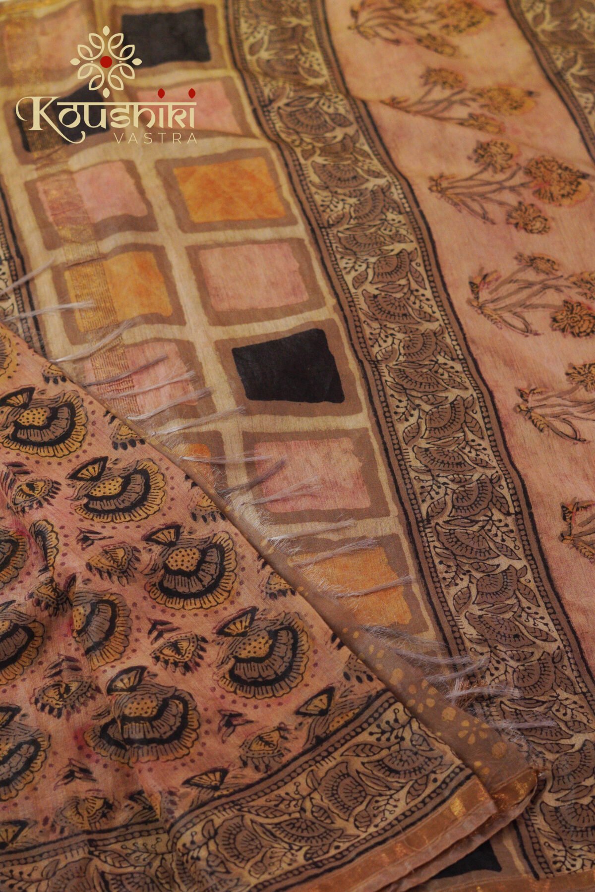 Pure Ajrakh Chanderi Silk – Brown - Image 3