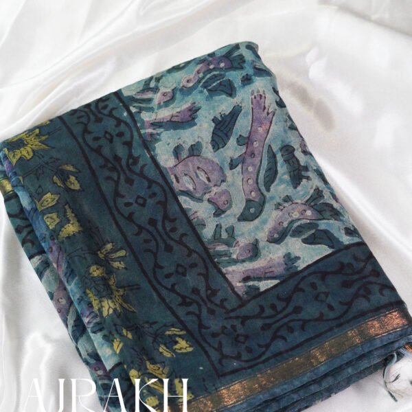Pure Ajrakh Chanderi Silk – Blue
