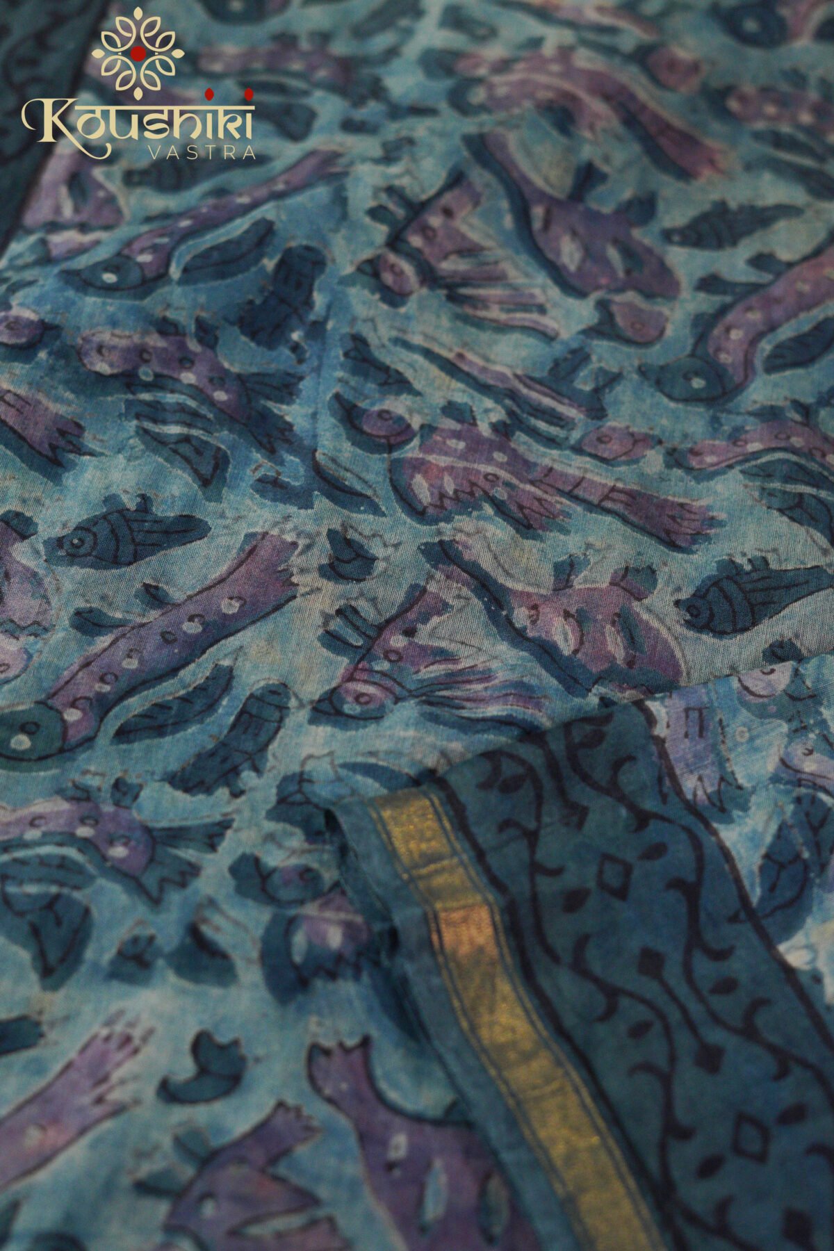Pure Ajrakh Chanderi Silk – Blue - Image 5