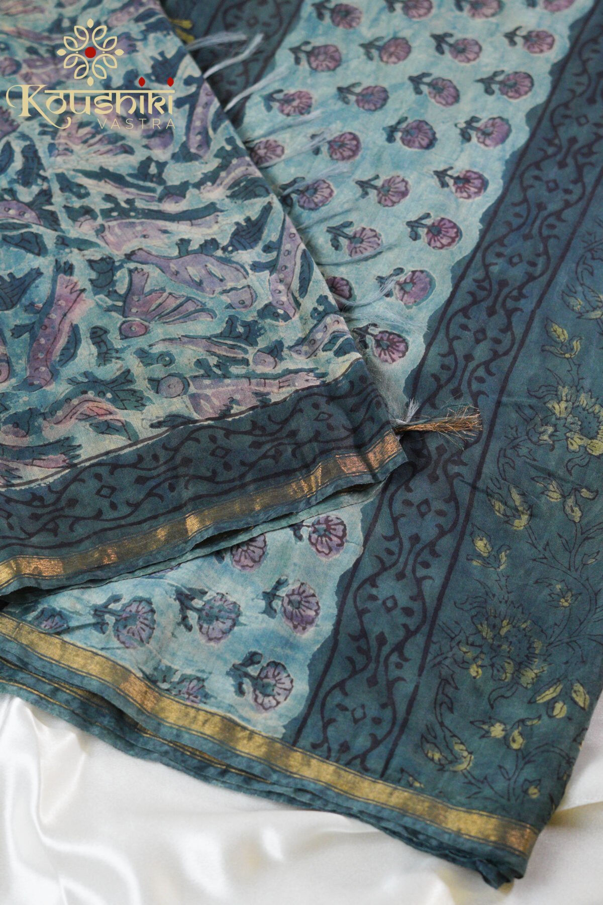 Pure Ajrakh Chanderi Silk – Blue - Image 2
